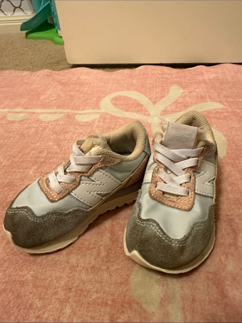 New Balance Kids Sneakers in White, Gray & Rose Gold